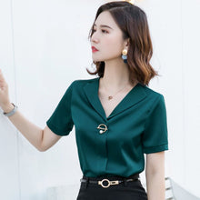 Load image into Gallery viewer, Chiffon Blouse Women 2021 Summer Chiffon Shirts Blouse Tops Fashion Casual V-Neck short  sleeve Blouses Light and breathable