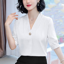 Load image into Gallery viewer, Chiffon Blouse Women 2021 Summer Chiffon Shirts Blouse Tops Fashion Casual V-Neck short  sleeve Blouses Femme Blusa