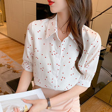 Load image into Gallery viewer, Chiffon Blouses Short Sleeves Shirt 2021 Summer fashion Simplicity Love Printing Female Polo Collar Korean Shirts Womens Tops