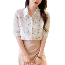 Load image into Gallery viewer, Chiffon Blouses Short Sleeves Shirt 2021 Summer fashion Simplicity Love Printing Female Polo Collar Korean Shirts Womens Tops