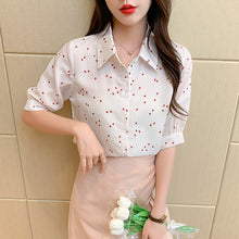 Load image into Gallery viewer, Chiffon Blouses Short Sleeves Shirt 2021 Summer fashion Simplicity Love Printing Female Polo Collar Korean Shirts Womens Tops