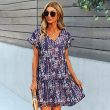 Load image into Gallery viewer, Chiffon Midi Vestidos Fashion Floral Printed Dress Casual Short Sleeve Summer New Elegant A-line Skirt Loose Comfortable Dress.