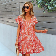 Load image into Gallery viewer, Chiffon Midi Vestidos Fashion Floral Printed Dress Casual Short Sleeve Summer New Elegant A-line Skirt Loose Comfortable Dress.