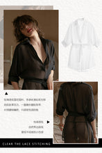 Load image into Gallery viewer, Chiffon Nightdress Women Sexy Lingerie Set  Perspective Skirt Thong Deep V Boyfriend Style Shirt Nightgowns Femme Sleepdwear