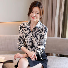 Load image into Gallery viewer, Chiffon Shirt New 2021 Spring Autumn Long Sleeve Ink Print Women Blouse Elegant Slim Office Lady Tops Loose Clothing