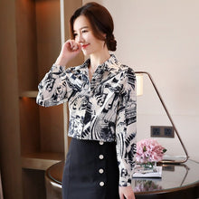 Load image into Gallery viewer, Chiffon Shirt New 2021 Spring Autumn Long Sleeve Ink Print Women Blouse Elegant Slim Office Lady Tops Loose Clothing