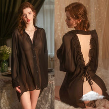 Load image into Gallery viewer, Chiffon Sleep Tops Women Sexy Cardigan Boyfriend Shirt Loose Night Dress Lace Up Sleepwear Backless See Through Lingerie Summer