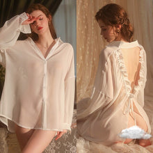 Load image into Gallery viewer, Chiffon Sleep Tops Women Sexy Cardigan Boyfriend Shirt Loose Night Dress Lace Up Sleepwear Backless See Through Lingerie Summer