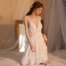 Load image into Gallery viewer, Chiffon Victorian Night Dress Women Sexy Sleepwear Lace Camisole Deep V Lingerie Backless Nightgown Sleep Tops Nighty for Ladies