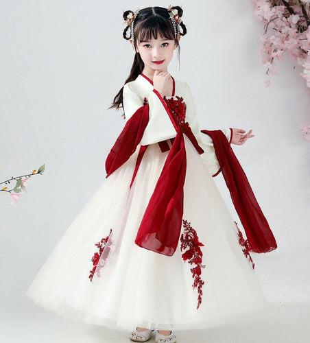 Children Top + Skirt Hanfu Oriental Chinese Style Retro Hanfu Cosplay Kids Tang Suit Princess Traditional Chinese Girl Dress
