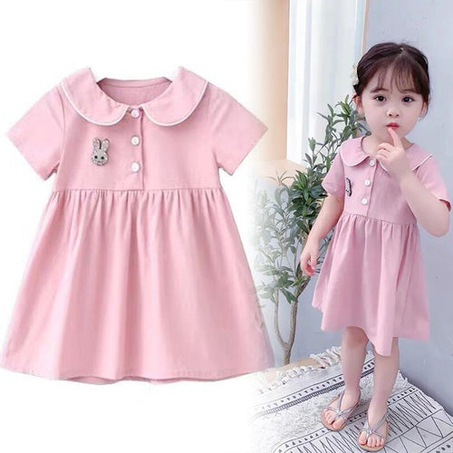 Children's 2021 New Summer Dress Baby Dress Princess Girl's Skirt Children's Outdoor Cute Solid Color Cotton Short Sleeve Skirt