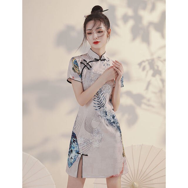 Chinese Qipao Improved Cheongsam 2021 New Female Summer Young Girl National Trend Women's Small Short National Style Dress