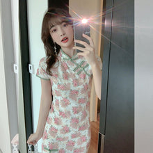 Load image into Gallery viewer, Chinese Qipao Improved cheongsam floral dress female summer 2021 new retro sexy temperament  New Evening Party Gown