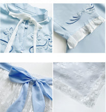 Load image into Gallery viewer, Chinese Style Improved Sweet Retro Hanfu Suit Women Autumn Embroidery Chic Blue Shirt Top+White Lace Fairy Skirt Shorts Sets
