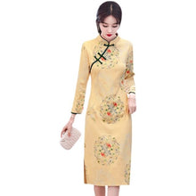 Load image into Gallery viewer, Chinese Style Vintage Print Suede Improved Cheongsam Women Stand Collar Autumn Young Modern Knee Length Dress Female Clothes