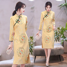 Load image into Gallery viewer, Chinese Style Vintage Print Suede Improved Cheongsam Women Stand Collar Autumn Young Modern Knee Length Dress Female Clothes