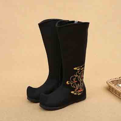 Chinese Traditional Hanfu Bow Boots For Men&Women Cloth Boots Hanfu Shoes Couples Black Hanfu Soap Boots For Men Women 35-44#