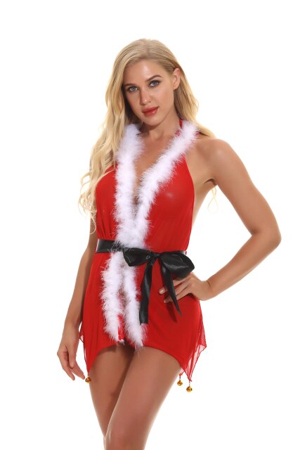 Christmas Clothes Womens Sexy Lingerie Exotic Apparel Perspective Mesh Plush Hoodie Christmas Sexy Pajamas Cosplay Lingerie Set