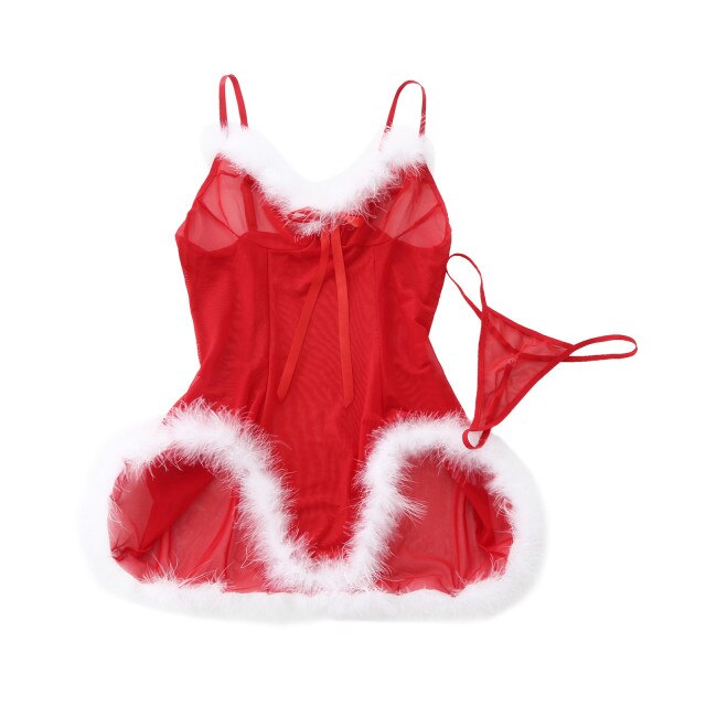 Christmas Erotic Dress for Women Sexy Feather V-neck Strap Night Dress Perspective Lace Sexy Underwear Erotic Lingerie Sleepwear