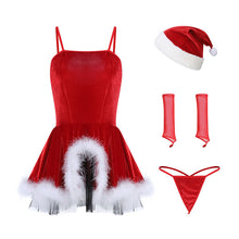 Load image into Gallery viewer, Christmas Gift Women Winter SEXI Underwear Skirt Thong Slit Plush Halter Nightdress Set Role Play Babydoll Lingerie Bodysuits
