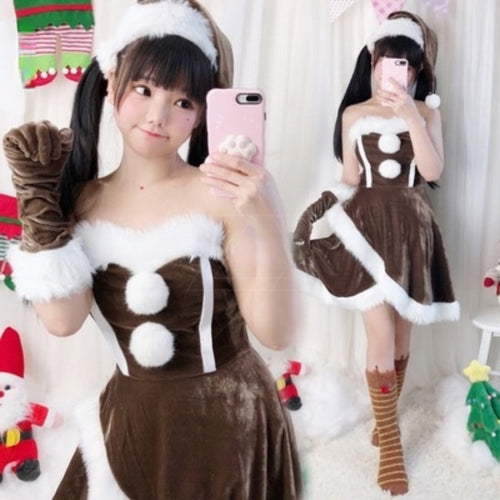 Christmas Outfits Anime Cosplay Maid Lingerie Sexy Skirt For Sex Santa Role Play Uniform 4 Color Plush Christmas Set New AQ12