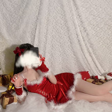 Load image into Gallery viewer, Christmas Uniform Gift Sleepwear Women Night Dress with Glove Velvet Sexy Lingerie Party Nightgown Camisole Cosplay Home Suit