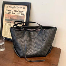 Load image into Gallery viewer,   Clássico tecer designer tote saco de alta capacidade bolsas de couro do plutônio para as mulheres  marca feminina viagem gra