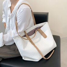 Load image into Gallery viewer,   Clássico tecer designer tote saco de alta capacidade bolsas de couro do plutônio para as mulheres  marca feminina viagem gra
