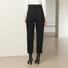 Load image into Gallery viewer, Classic Jeans Women High Waist Loose Black Denim Pants 100%Cotton Ruffle Elastic Waist Female Fashion Autumn Winter New Jean