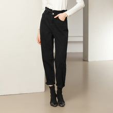 Load image into Gallery viewer, Classic Jeans Women High Waist Loose Black Denim Pants 100%Cotton Ruffle Elastic Waist Female Fashion Autumn Winter New Jean