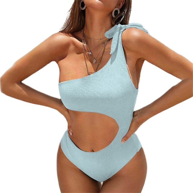 Closed Swimsuit Bikini 2021 Pure Strapless Suit Shoulder Sling Color Without Pattern Solid Color