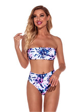 Load image into Gallery viewer, Closed Swimsuit Women&#39;s Swimwear Swimsuit Bandeau Blue Printing Strapless One Word Collar Casual