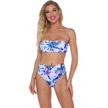 Load image into Gallery viewer, Closed Swimsuit Women&#39;s Swimwear Swimsuit Bandeau Blue Printing Strapless One Word Collar Casual