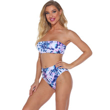 Load image into Gallery viewer, Closed Swimsuit Women&#39;s Swimwear Swimsuit Bandeau Blue Printing Strapless One Word Collar Casual
