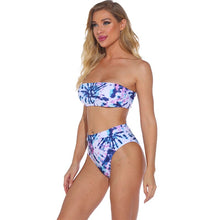 Load image into Gallery viewer, Closed Swimsuit Women&#39;s Swimwear Swimsuit Bandeau Blue Printing Strapless One Word Collar Casual