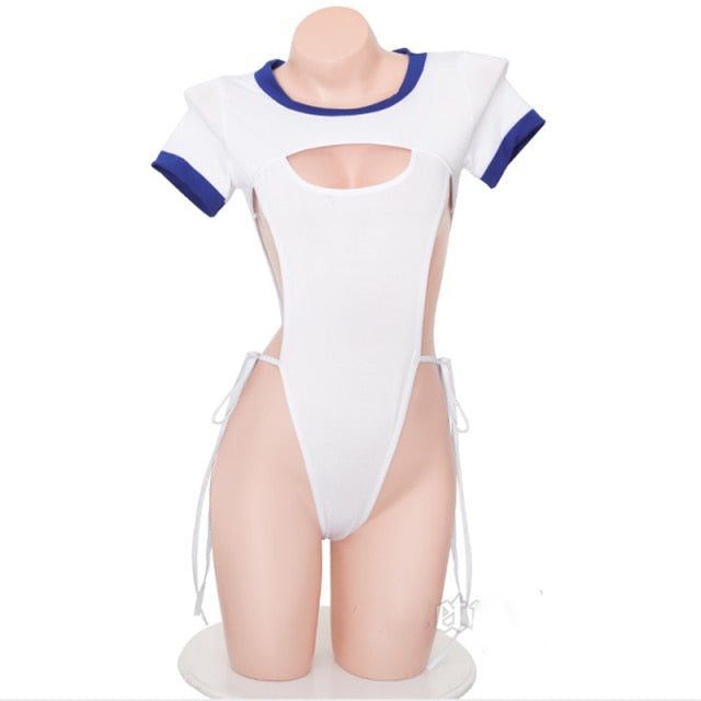 College Style Sexy Bodysuit Open Bra Lace Lingerie School Girl Hollow Sailor Role Play Erotic Set Passion Temptation