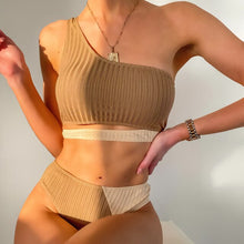 Load image into Gallery viewer, Color Matching Pit Strip One-shoulder Bikini Backless Sexy Swimsuit