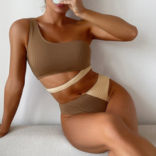 Load image into Gallery viewer, Color Matching Pit Strip One-shoulder Bikini Backless Sexy Swimsuit
