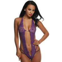 Load image into Gallery viewer, Colorful Deep V Lace Hollow Women&#39;s Sexy Lingerie Set with T Back Erotic Bodysuit G-String Sleepwear