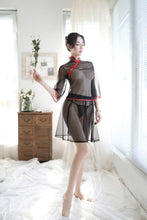 Load image into Gallery viewer, Colorful Sexy Lingerie Cheongsam Split Skirt Elegant Suit Transparent Mesh Retro Night Club Republic Cosplay Women Clothing