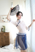 Load image into Gallery viewer, Colorful Sexy Lingerie Cheongsam Split Skirt Elegant Suit Transparent Mesh Retro Night Club Republic Cosplay Women Clothing