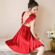 Load image into Gallery viewer, Comfortable Silk Wing Sleeping Dress Sexy Sleepwear Women Nightgowns Satin Angel Cosplay Backless Spaghetti Strap Lingerie