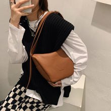 Load image into Gallery viewer, Cor sólida couro pequena balde crossbody sacos para as mulheres retro designer sacos de ombro 2022 inverno bolsas viagem luxo fe