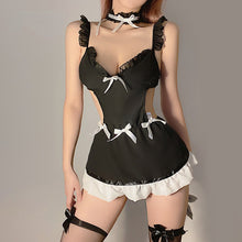Load image into Gallery viewer, Cosplay Exotica Maid Suit Woman Sexy Lingerie Bodysuit Hollow-out Onesie Thong Female Chiffon Thin Slutty Porno Stripper Skirt