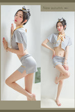 Load image into Gallery viewer, Cosplay Stewardess Uniform Woman Sexy Porno Skirt Femme V-top Dress Set Exotica Naughty Roleplay Flight Attendant Slutty Clothes