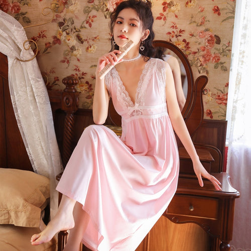 Cotton Home Suit Long White Nightgowns Palace Vintage Women Lace Night Gown Nighty Ladies Sexy Erotic Backless Satin Sleepshirts