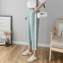 Load image into Gallery viewer, Cotton Linen Ankle Length Pants Women&#39;s Summer Autumn Casual Trousers Pencil Leisure Fashion Striped Women Pant Black Green Pink