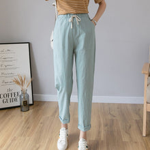 Load image into Gallery viewer, Cotton Linen Ankle Length Pants Women&#39;s Summer Autumn Casual Trousers Pencil Leisure Fashion Striped Women Pant Black Green Pink