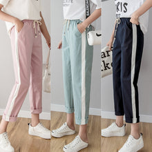 Load image into Gallery viewer, Cotton Linen Ankle Length Pants Women&#39;s Summer Autumn Casual Trousers Pencil Leisure Fashion Striped Women Pant Black Green Pink