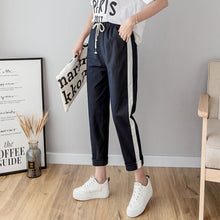 Load image into Gallery viewer, Cotton Linen Ankle Length Pants Women&#39;s Summer Autumn Casual Trousers Pencil Leisure Fashion Striped Women Pant Black Green Pink